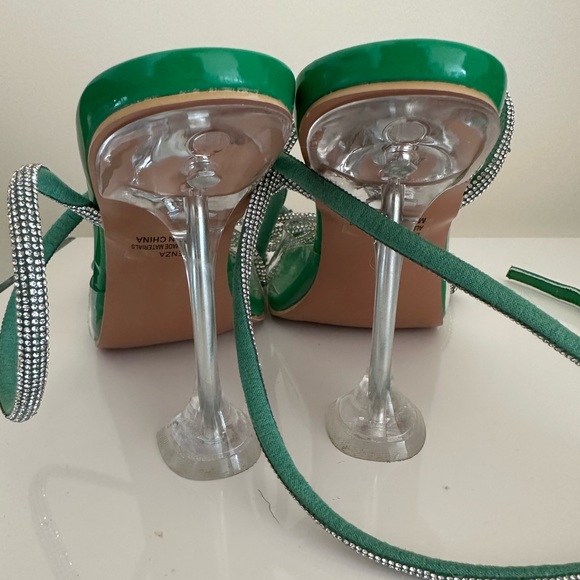 EMBELLISHED BOW STRAP HIGH HEELS GREEN 7.5 - Picture 9 of 11